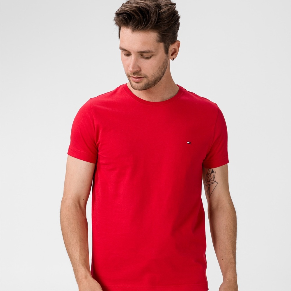 Tommy Hilfiger Mens Small Short Sleeve Logo Tee Red